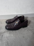 Gucci Silver Logo Plate Square Toe Leather Loafers Shoes Brown Men - 42.5