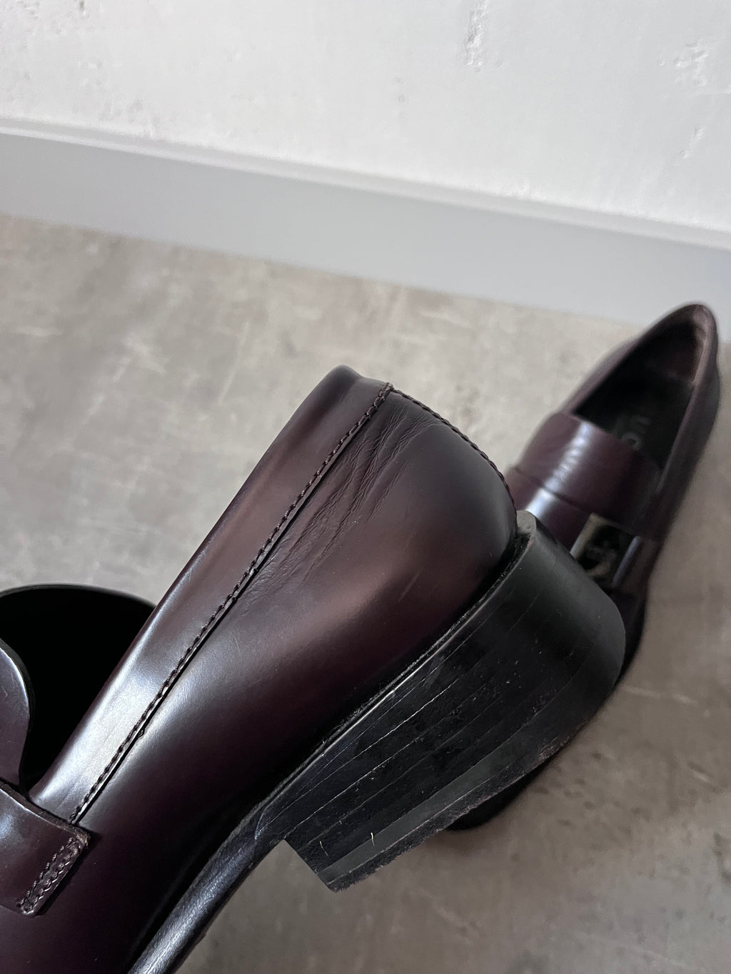 Gucci Silver Logo Plate Square Toe Leather Loafers Shoes Brown Men - 42.5
