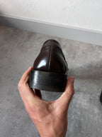 Gucci Silver Logo Plate Square Toe Leather Loafers Shoes Brown Men - 42.5