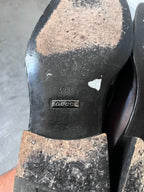 Gucci Silver Logo Plate Square Toe Leather Loafers Shoes Brown Men - 42.5