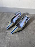 S/S 2000 Miu Miu Snake Skin Slingback Courts Kitten Heels Green Blue Women - 36