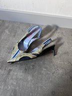S/S 2000 Miu Miu Snake Skin Slingback Courts Kitten Heels Green Blue Women - 36