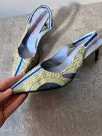 S/S 2000 Miu Miu Snake Skin Slingback Courts Kitten Heels Green Blue Women - 36