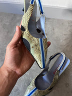 S/S 2000 Miu Miu Snake Skin Slingback Courts Kitten Heels Green Blue Women - 36