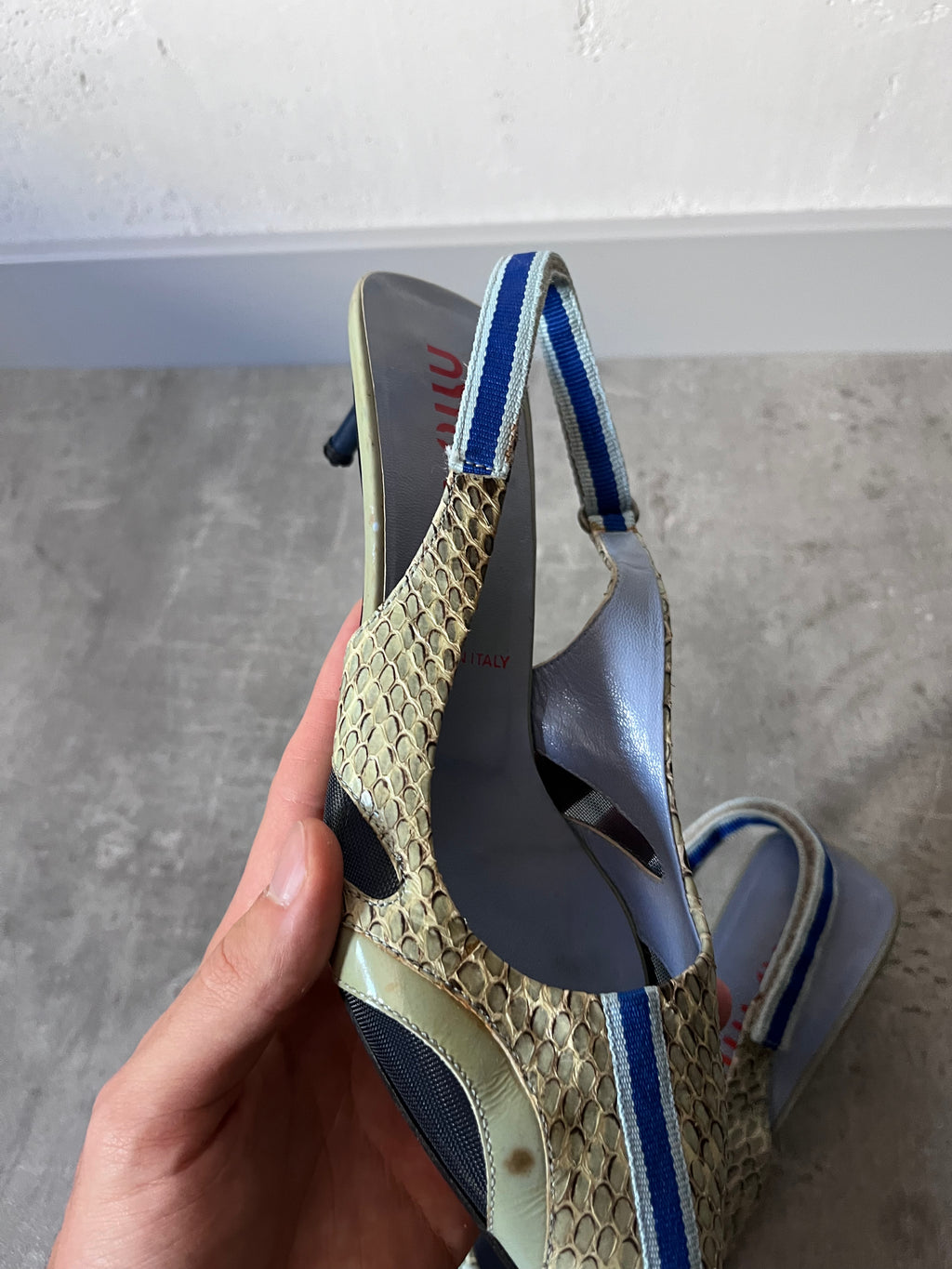S/S 2000 Miu Miu Snake Skin Slingback Courts Kitten Heels Green Blue Women - 36