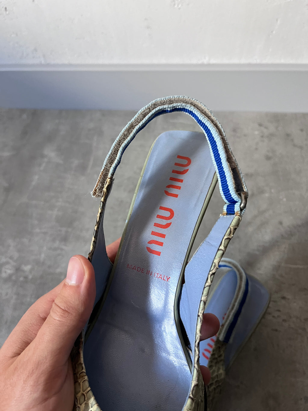 S/S 2000 Miu Miu Snake Skin Slingback Courts Kitten Heels Green Blue Women - 36