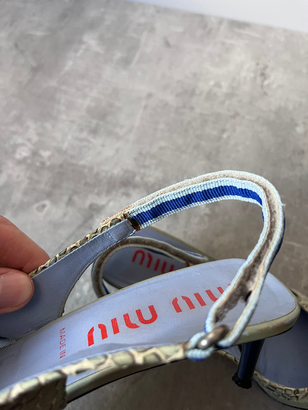 S/S 2000 Miu Miu Snake Skin Slingback Courts Kitten Heels Green Blue Women - 36