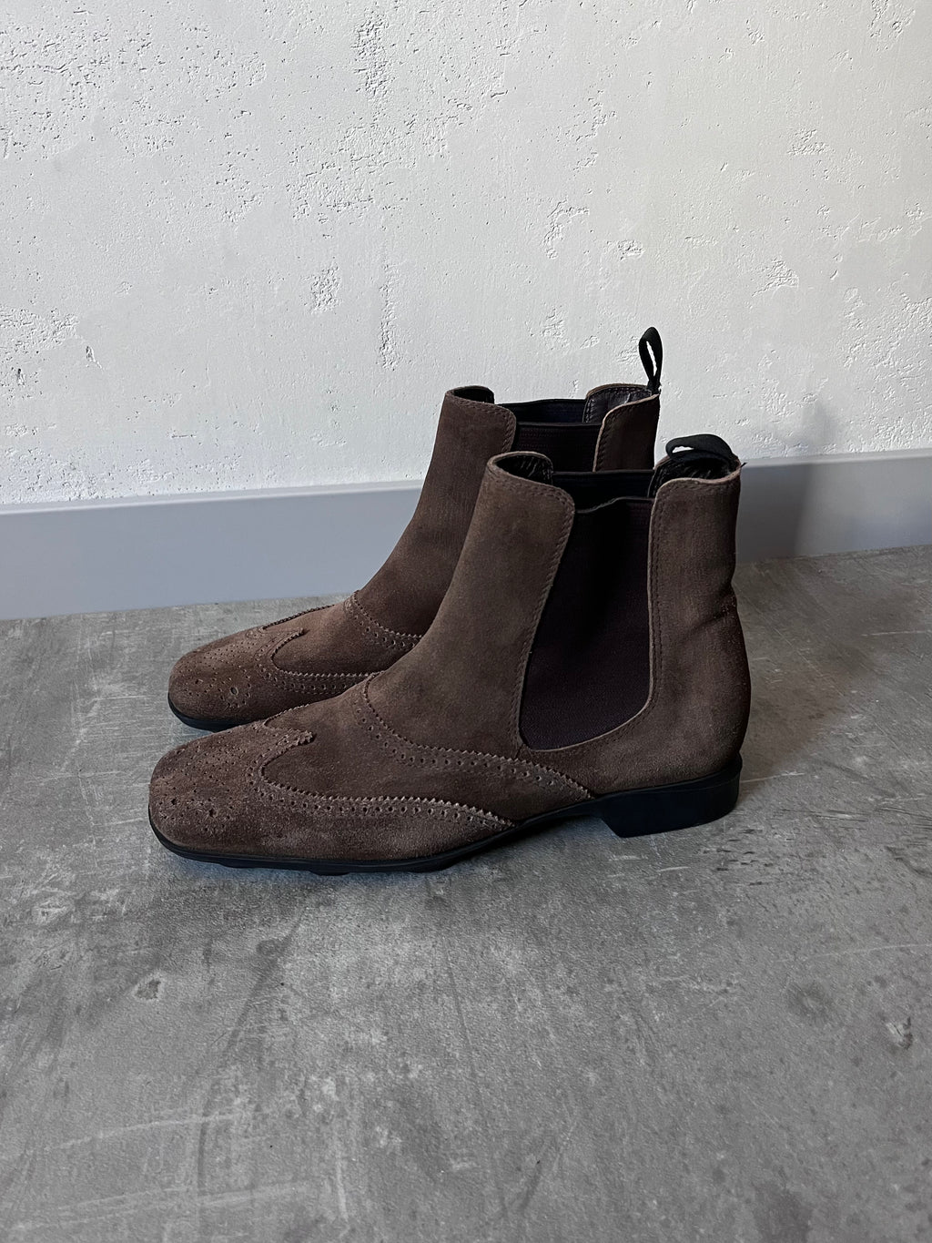 90s Miu Miu Chelsea Suede Bubble Sole Boots Brown Men - 42