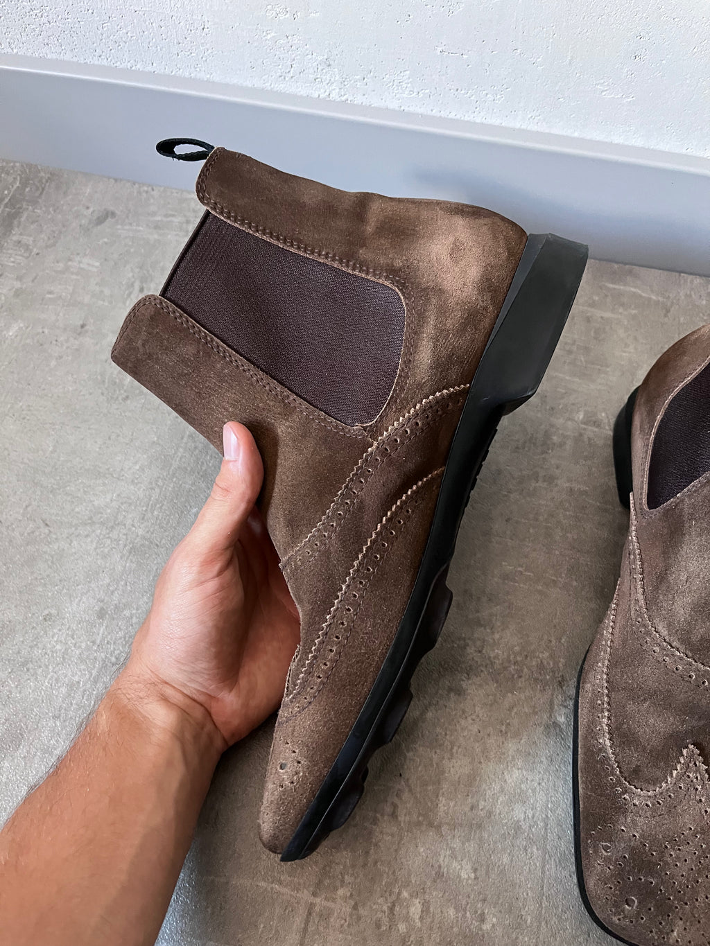 90s Miu Miu Chelsea Suede Bubble Sole Boots Brown Men - 42