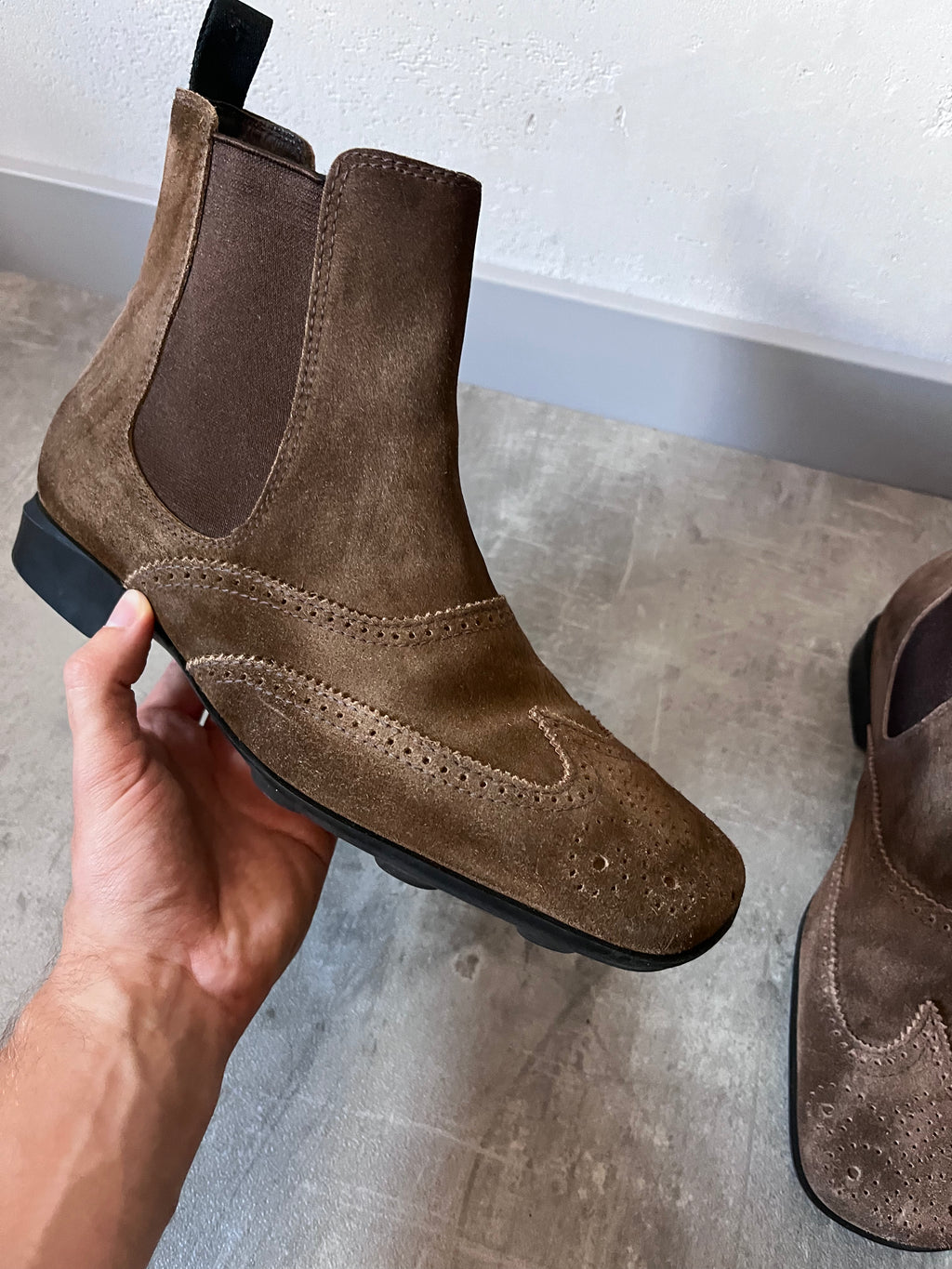 90s Miu Miu Chelsea Suede Bubble Sole Boots Brown Men - 42