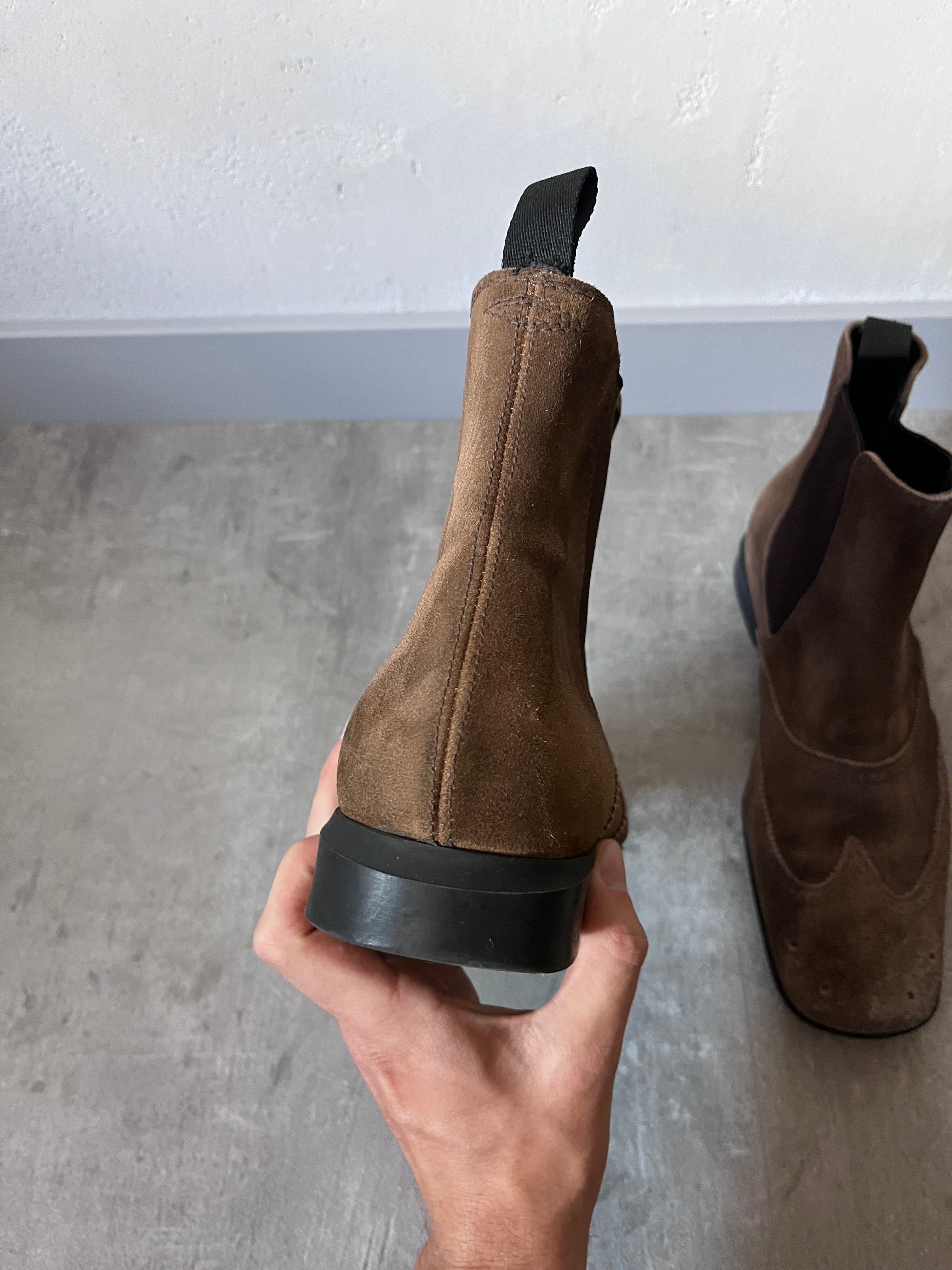 90s Miu Miu Chelsea Suede Bubble Sole Boots Brown Men - 42