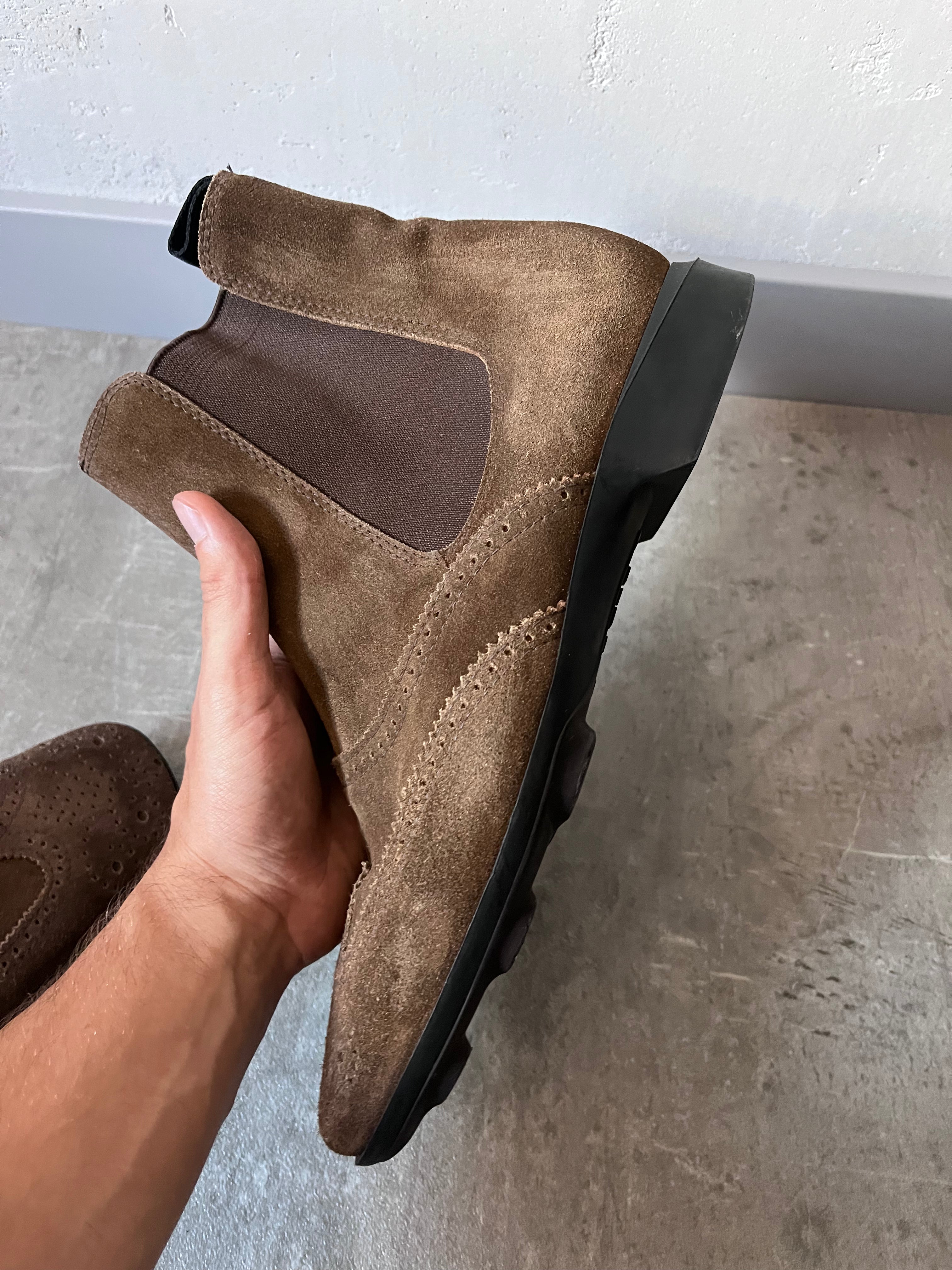 90s Miu Miu Chelsea Suede Bubble Sole Boots Brown Men - 42