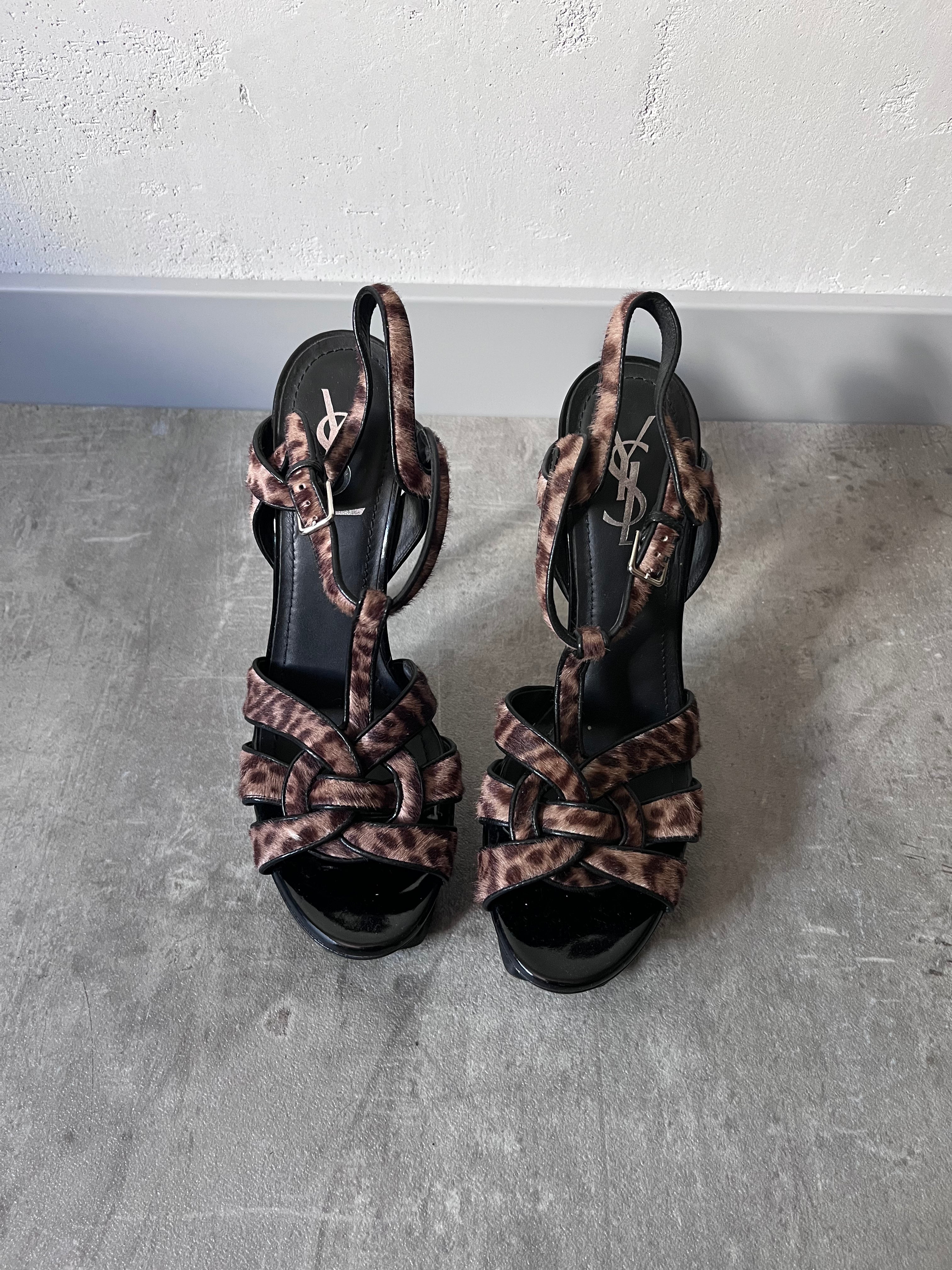 2000s Yves Saint Laurent Ponyhair Animal Print Heels Sandals - 39,5