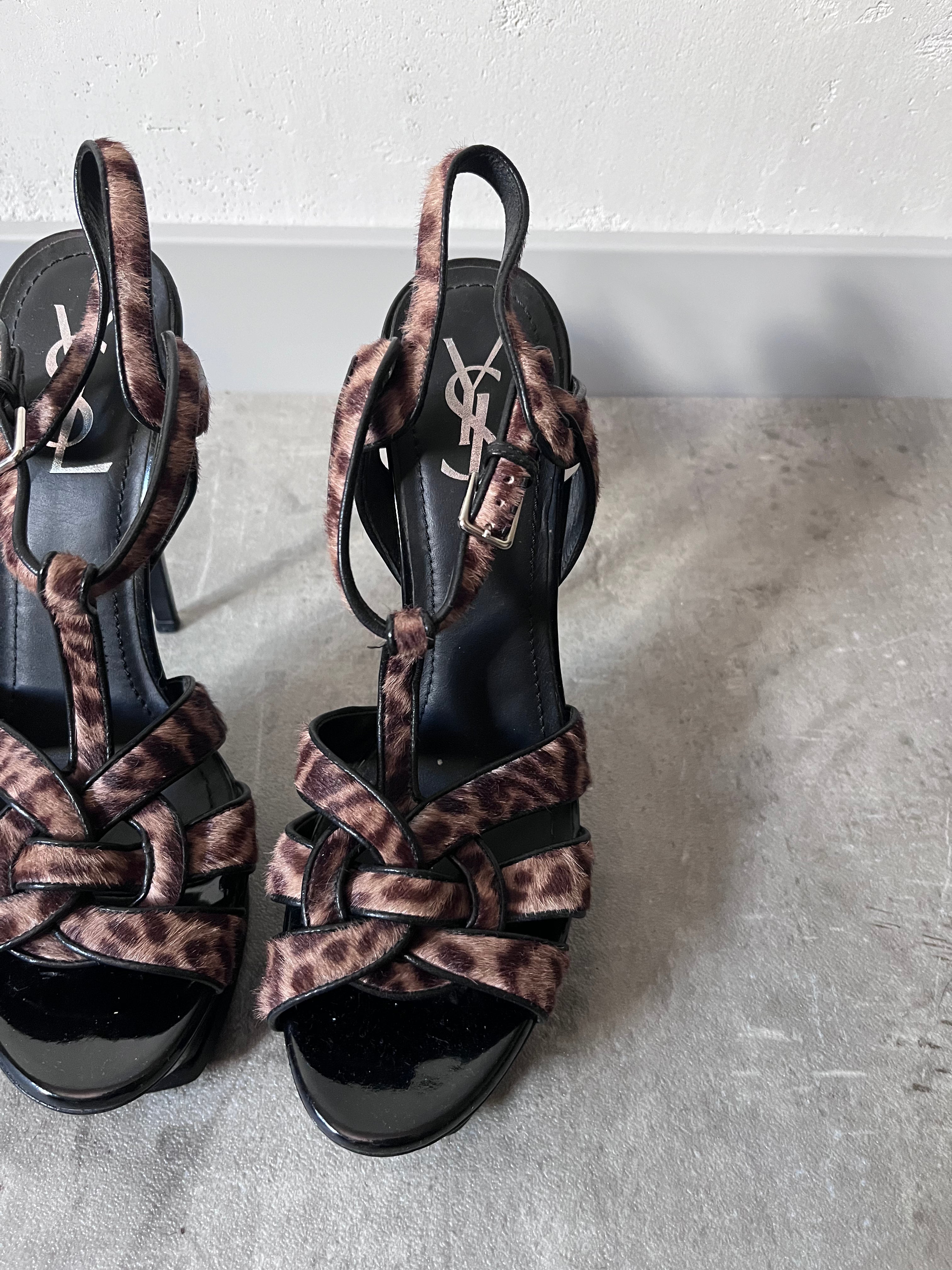 2000s Yves Saint Laurent Ponyhair Animal Print Heels Sandals - 39,5