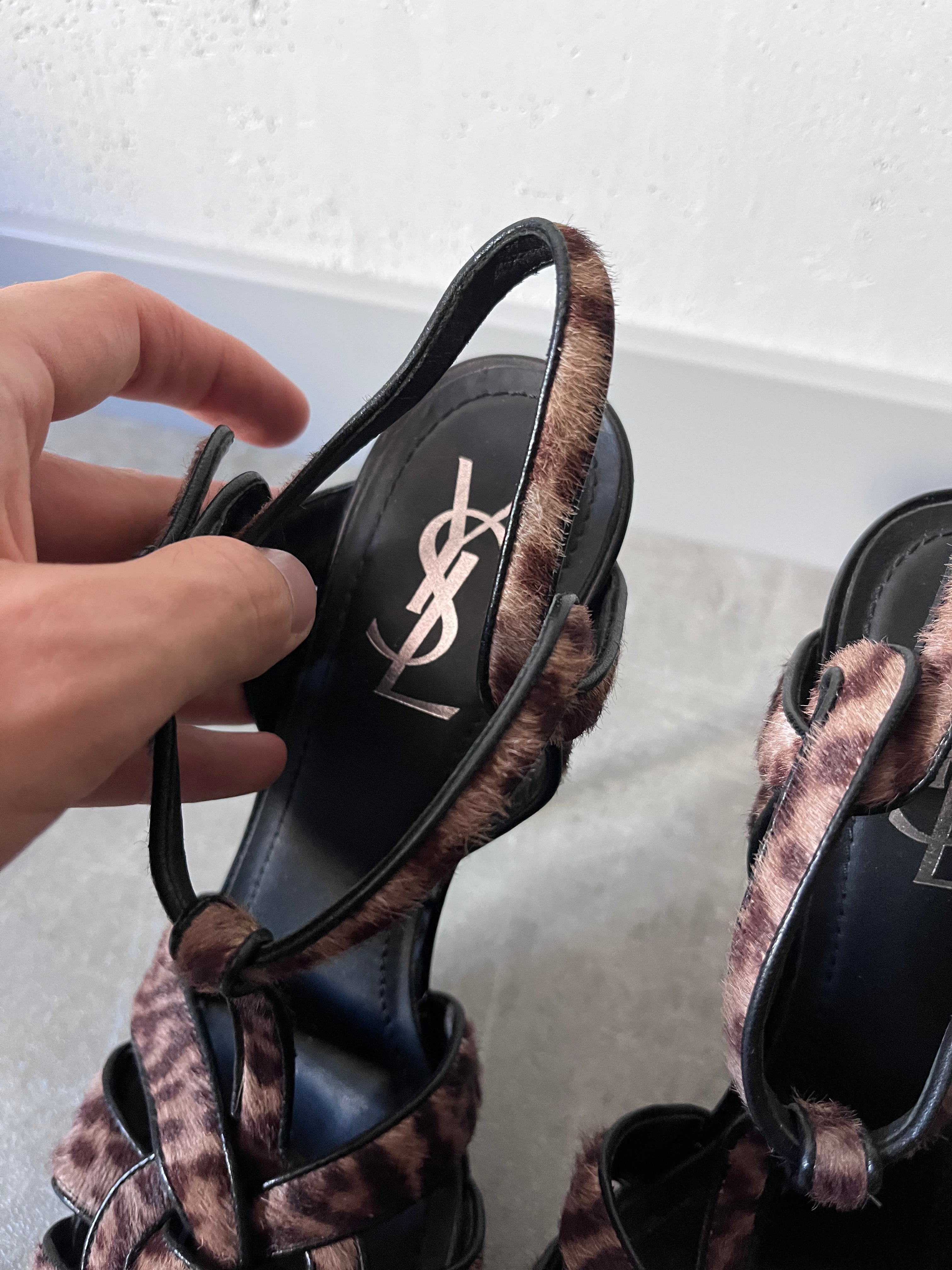 2000s Yves Saint Laurent Ponyhair Animal Print Heels Sandals - 39,5