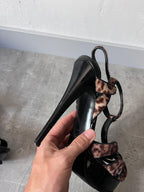 2000s Yves Saint Laurent Ponyhair Animal Print Heels Sandals - 39,5