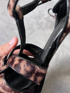 2000s Yves Saint Laurent Ponyhair Animal Print Heels Sandals - 39,5