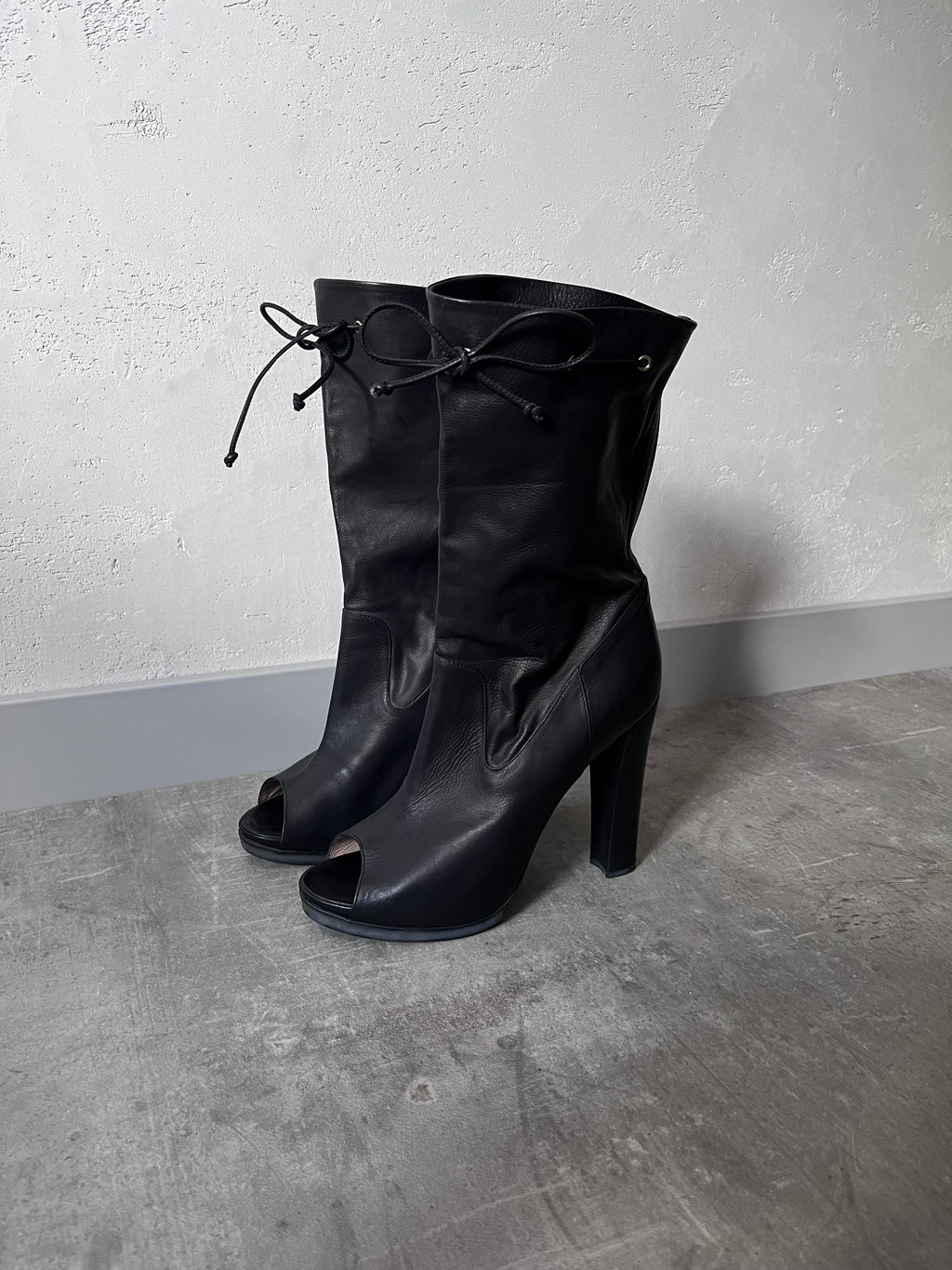 Fendi Free Toe Leather Ankle Heels Black Women - 39