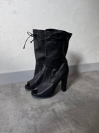 Fendi Free Toe Leather Ankle Heels Black Women - 39