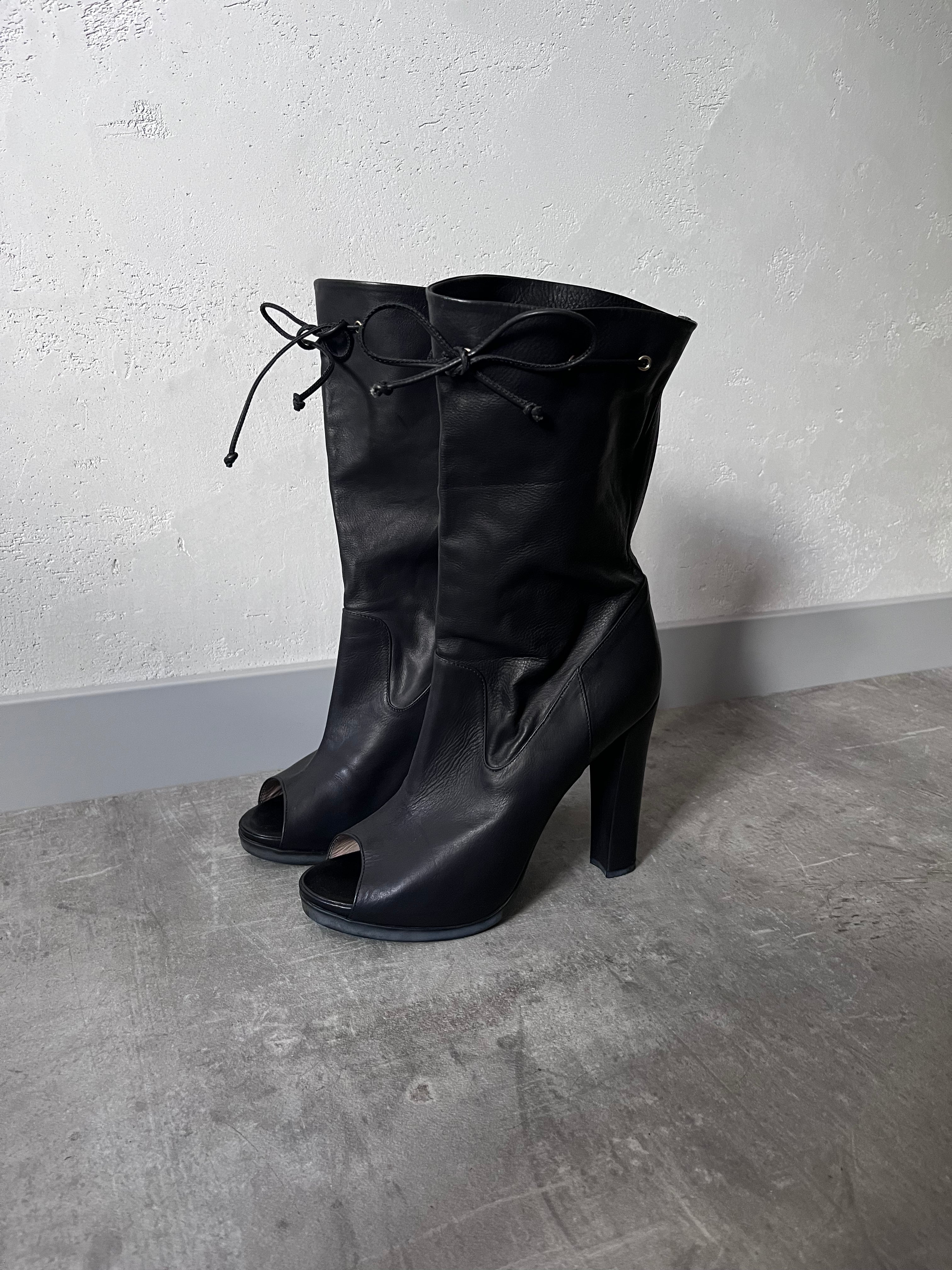Fendi Free Toe Leather Ankle Heels Black Women - 39