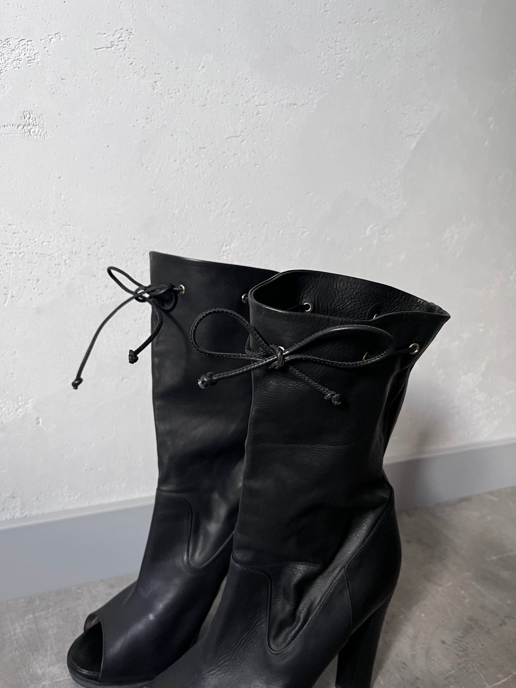 Fendi Free Toe Leather Ankle Heels Black Women - 39