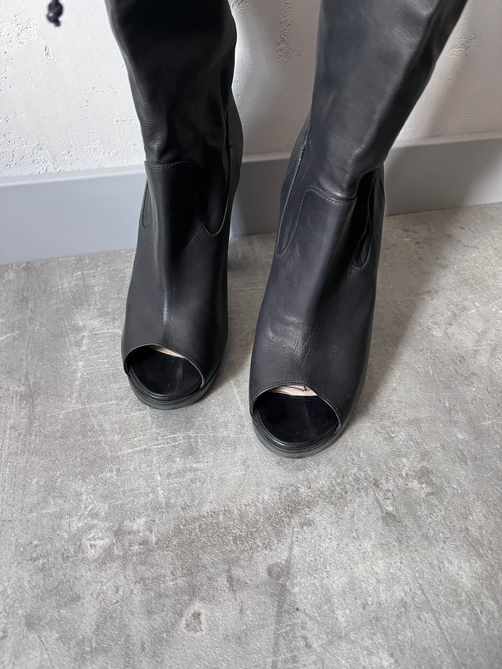 Fendi Free Toe Leather Ankle Heels Black Women - 39