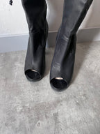 Fendi Free Toe Leather Ankle Heels Black Women - 39