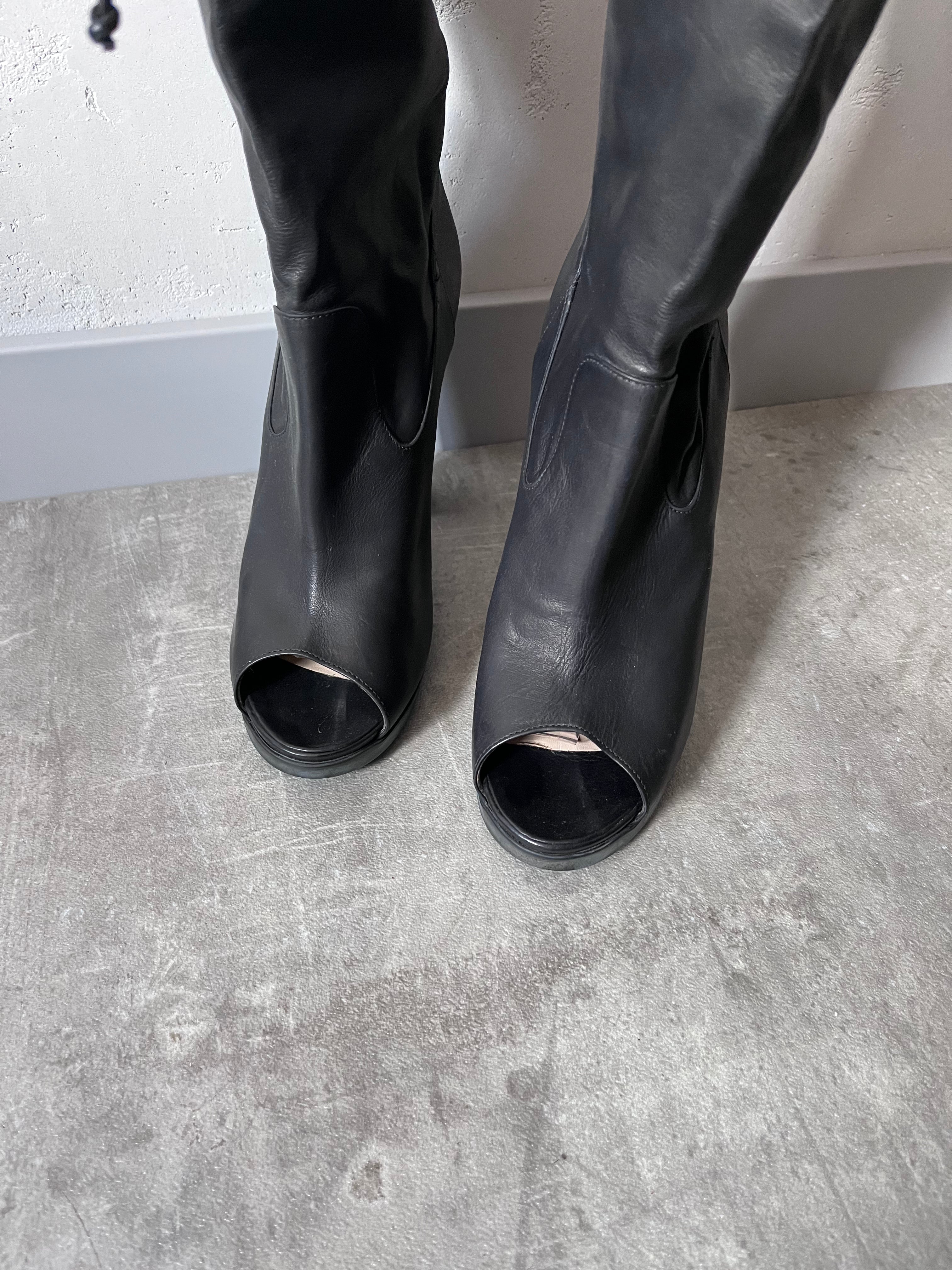 Fendi Free Toe Leather Ankle Heels Black Women - 39