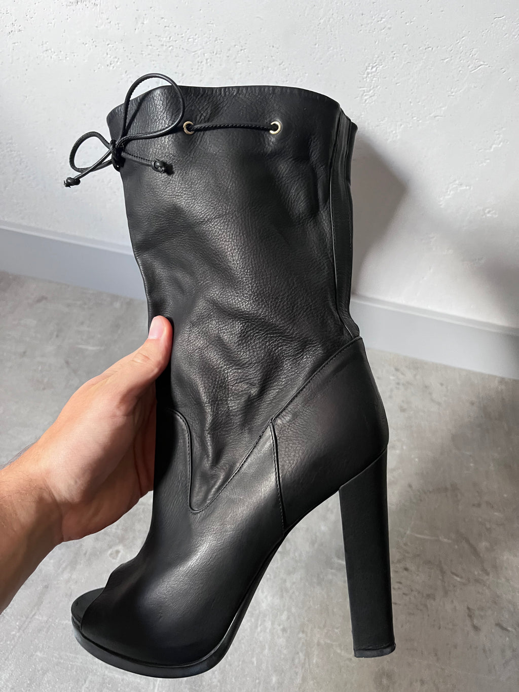 Fendi Free Toe Leather Ankle Heels Black Women - 39