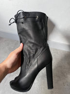 Fendi Free Toe Leather Ankle Heels Black Women - 39