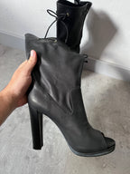 Fendi Free Toe Leather Ankle Heels Black Women - 39