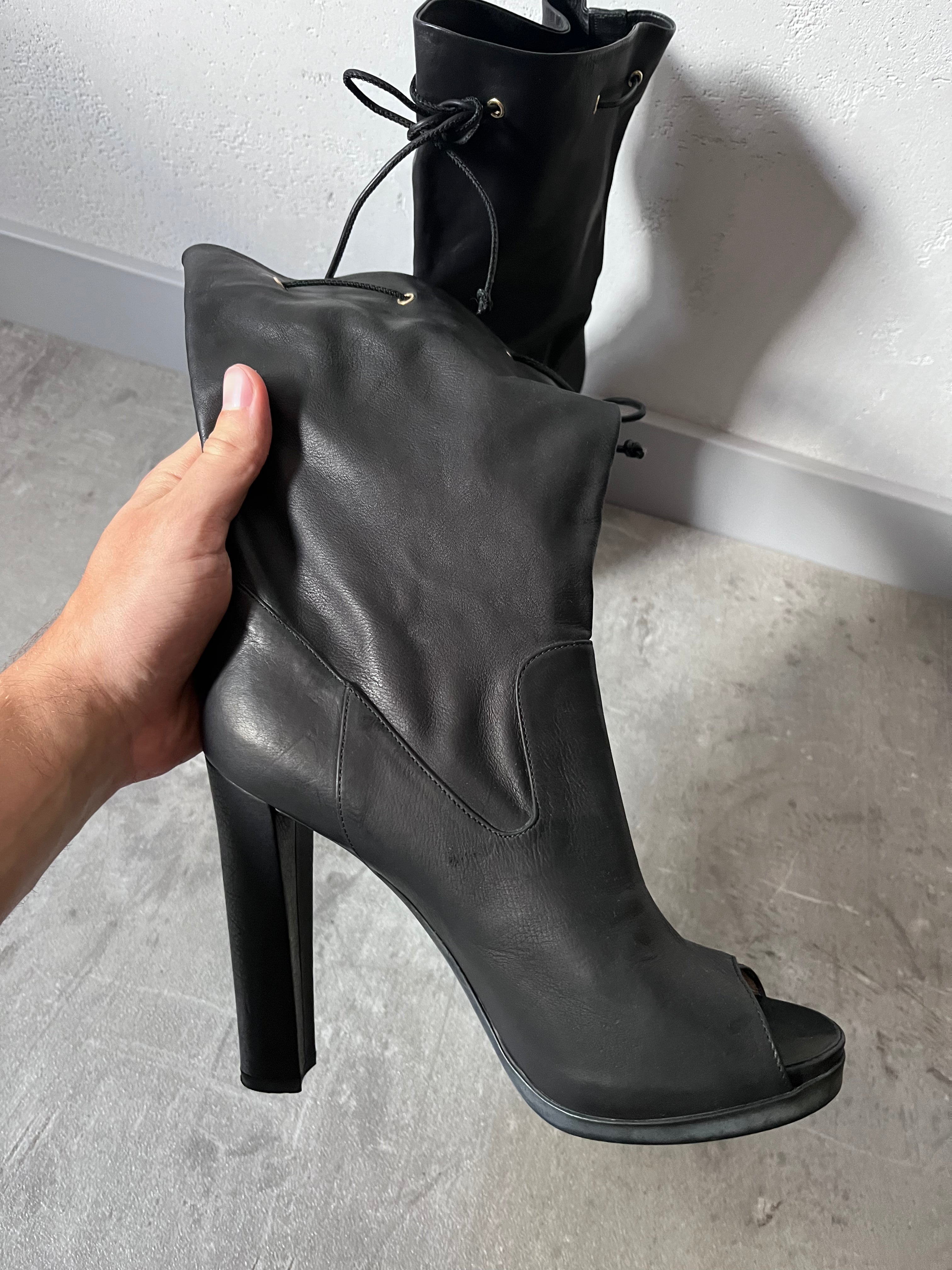 Fendi Free Toe Leather Ankle Heels Black Women - 39