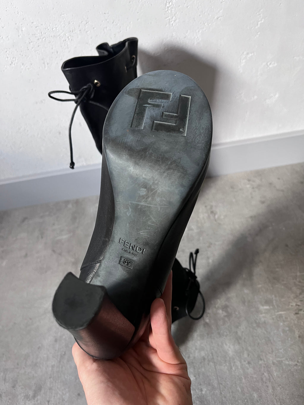 Fendi Free Toe Leather Ankle Heels Black Women - 39