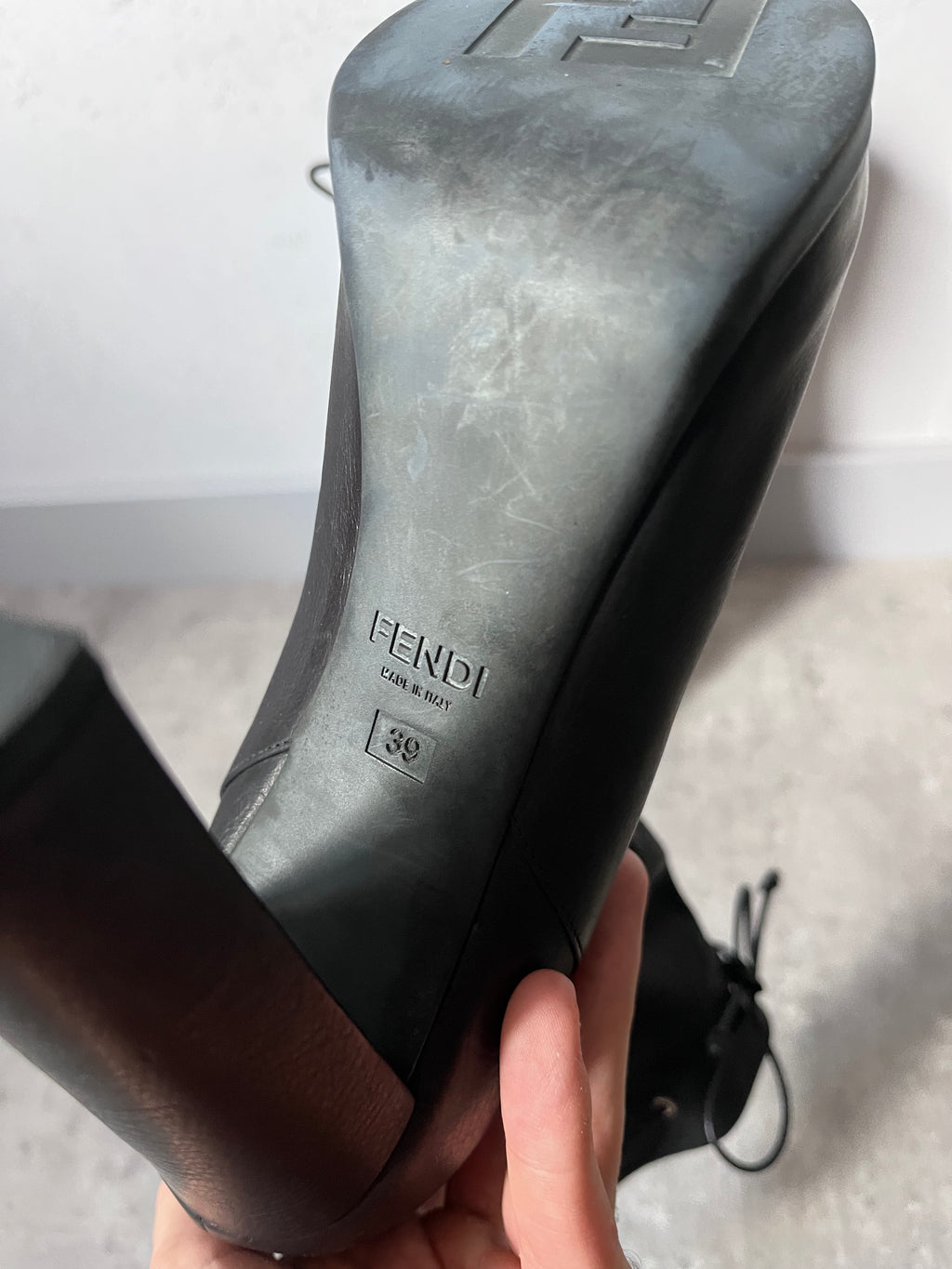 Fendi Free Toe Leather Ankle Heels Black Women - 39