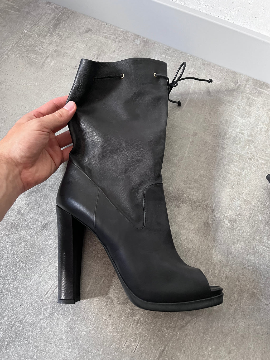 Fendi Free Toe Leather Ankle Heels Black Women - 39
