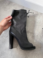 Fendi Free Toe Leather Ankle Heels Black Women - 39