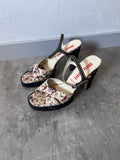 90s Miu Miu Floral Print Denim Platform Heels Navy Multicolor Women - 40
