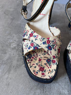 90s Miu Miu Floral Print Denim Platform Heels Navy Multicolor Women - 40