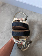 90s Miu Miu Floral Print Denim Platform Heels Navy Multicolor Women - 40