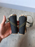 90s Miu Miu Floral Print Denim Platform Heels Navy Multicolor Women - 40