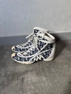 2000s Dior by John Galliano Monogram Canvas Leather Boxing Boots White Blue Women - 38.5