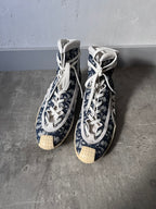 2000s Dior by John Galliano Monogram Canvas Leather Boxing Boots White Blue Women - 38.5
