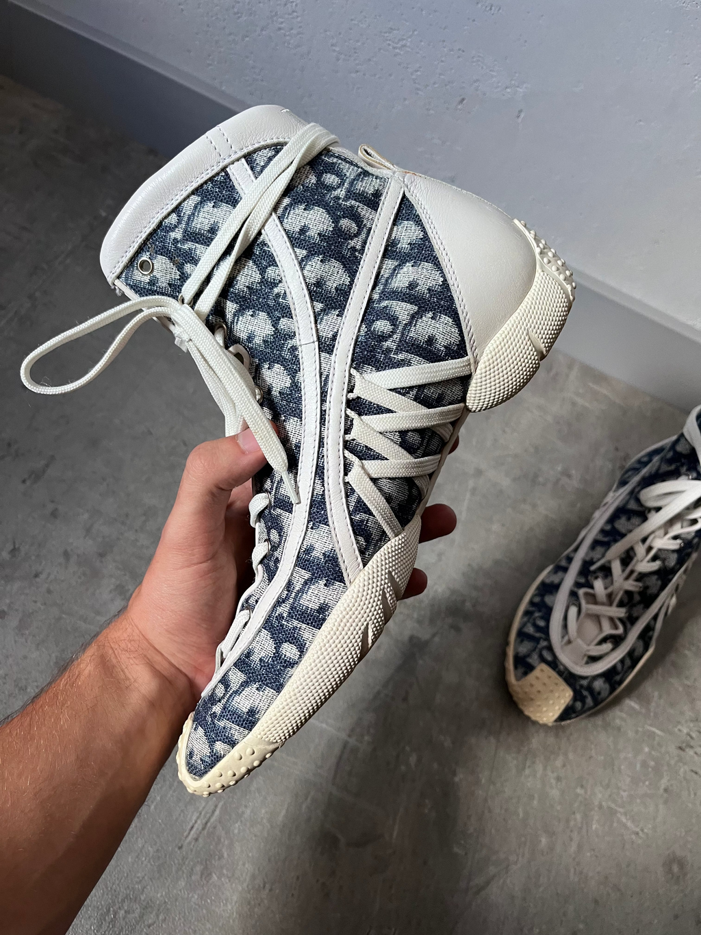 2000s Dior by John Galliano Monogram Canvas Leather Boxing Boots White Blue Women - 38.5
