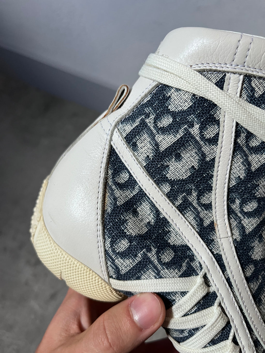 2000s Dior by John Galliano Monogram Canvas Leather Boxing Boots White Blue Women - 38.5