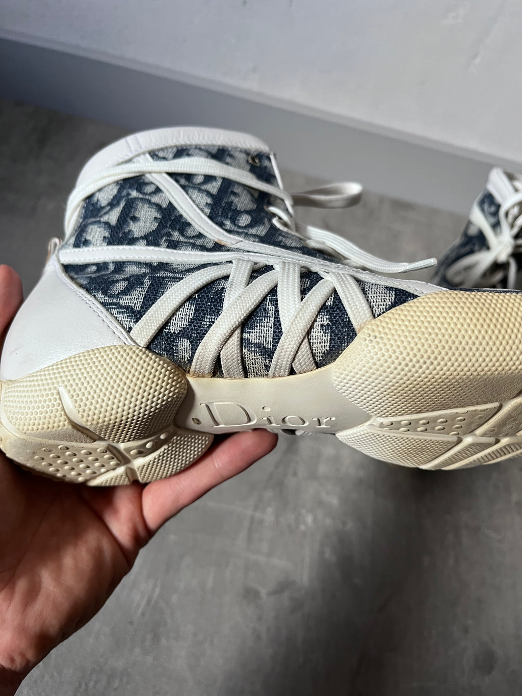 2000s Dior by John Galliano Monogram Canvas Leather Boxing Boots White Blue Women - 38.5