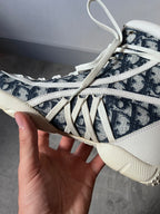 2000s Dior by John Galliano Monogram Canvas Leather Boxing Boots White Blue Women - 38.5