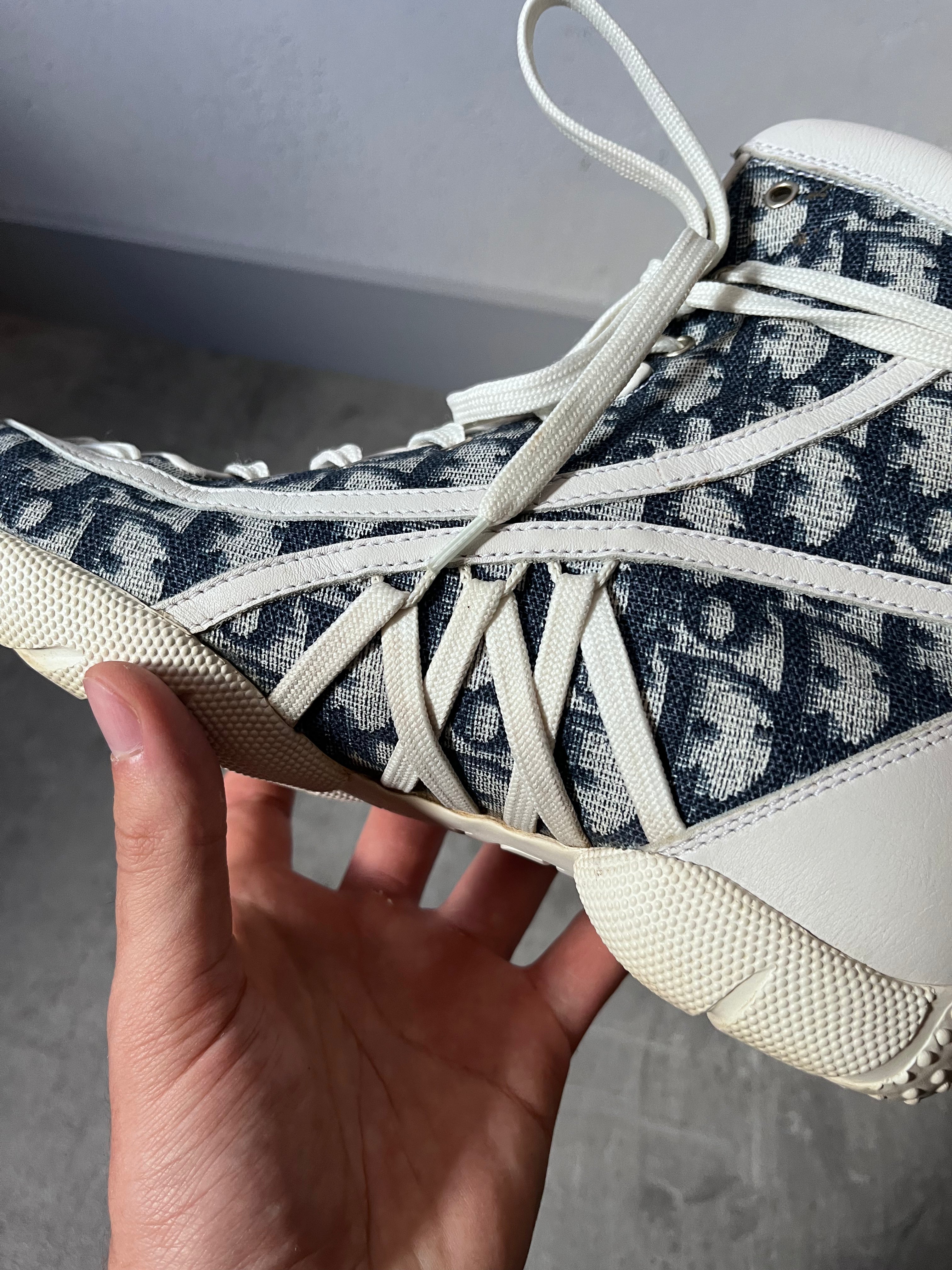 2000s Dior by John Galliano Monogram Canvas Leather Boxing Boots White Blue Women - 38.5