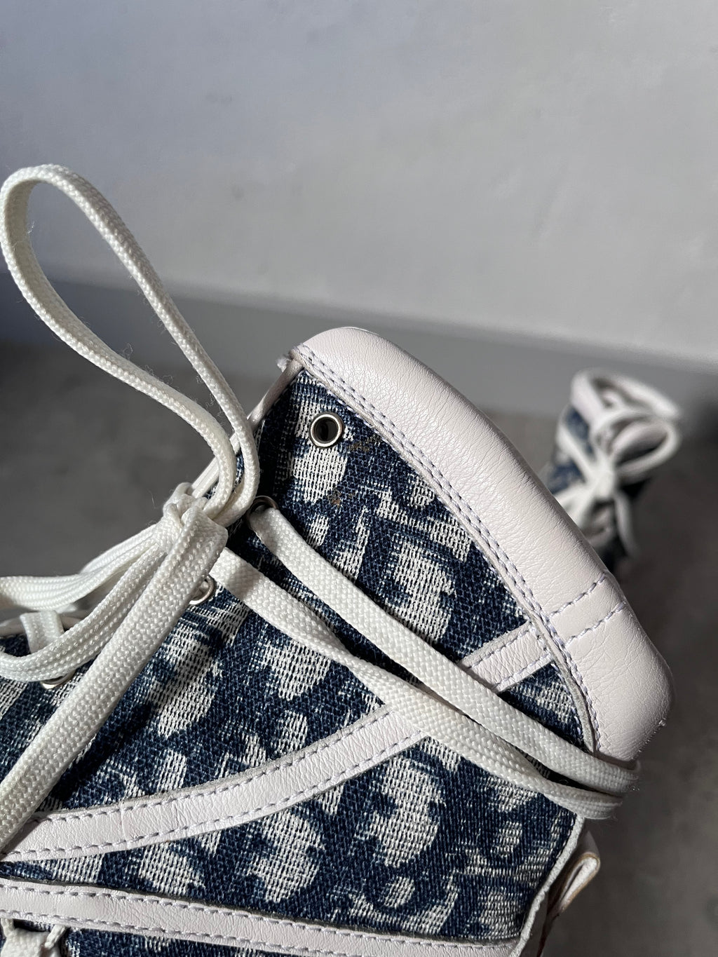 2000s Dior by John Galliano Monogram Canvas Leather Boxing Boots White Blue Women - 38.5