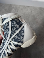 2000s Dior by John Galliano Monogram Canvas Leather Boxing Boots White Blue Women - 38.5