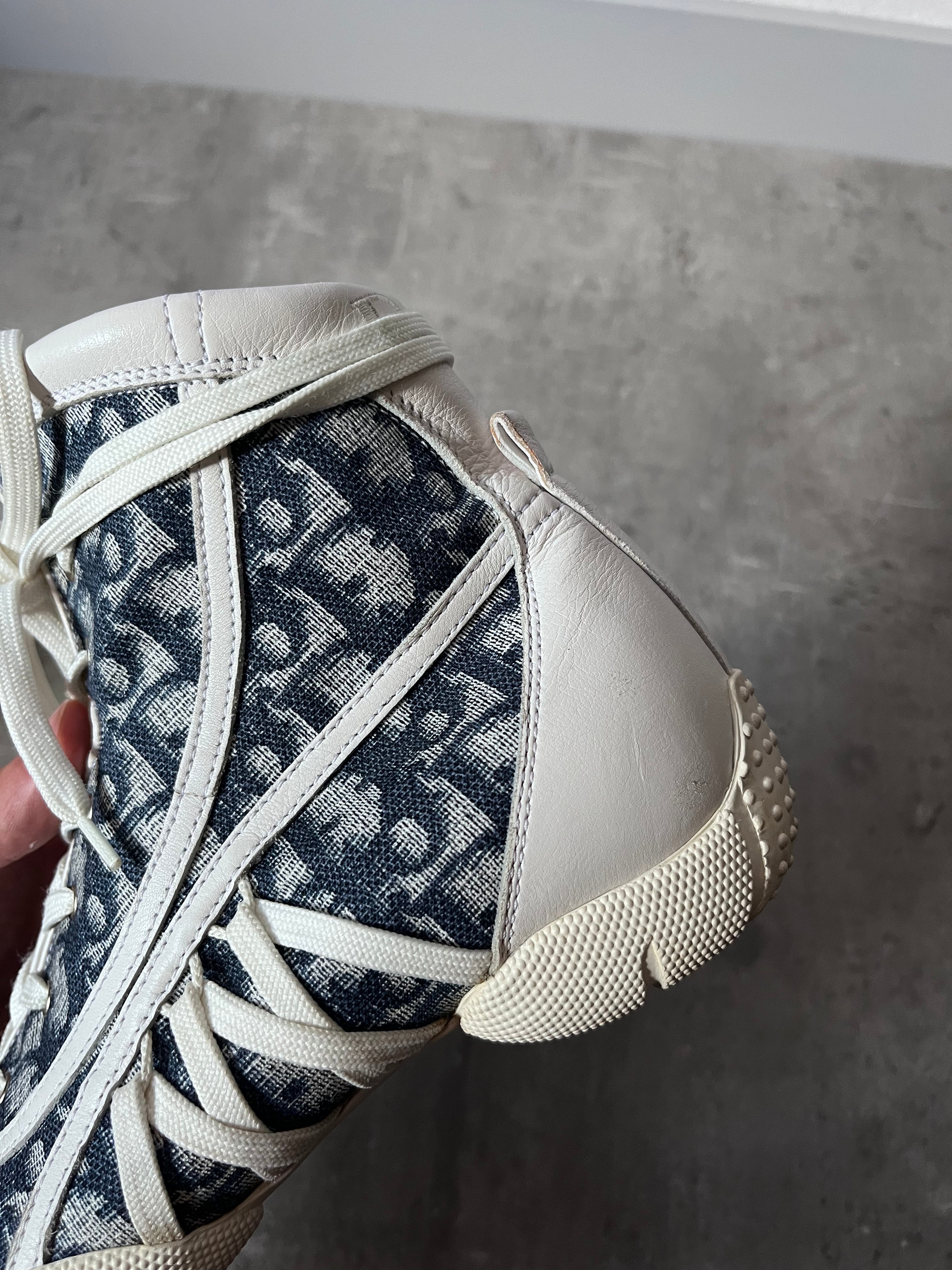 2000s Dior by John Galliano Monogram Canvas Leather Boxing Boots White Blue Women - 38.5